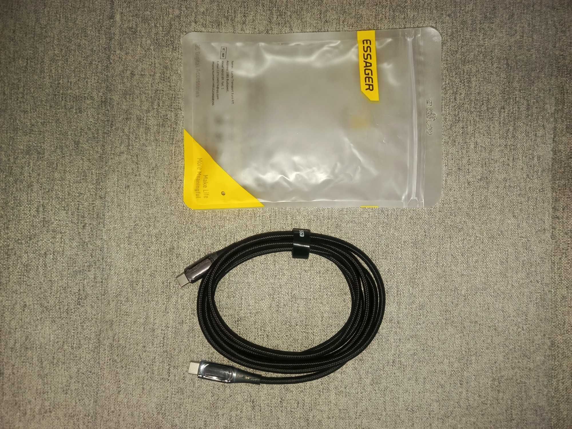 Essager кабель 100W PD3.0 USB-C-C з LED екраном 2м