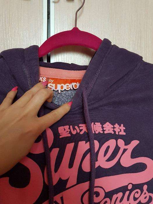 Superdry Super Dry bluza XS S fioletowa kangurka z kapturem