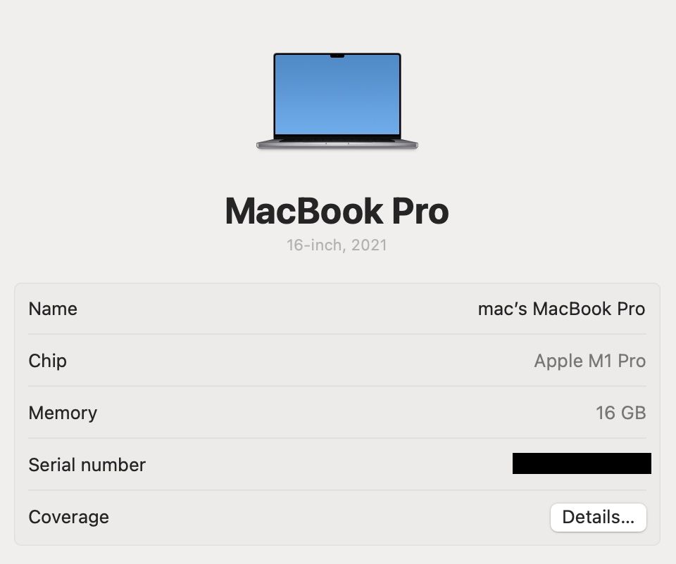 MacBook Pro 16’ 2021 M1 Pro 16Gb RAM 512Gb Space 90%