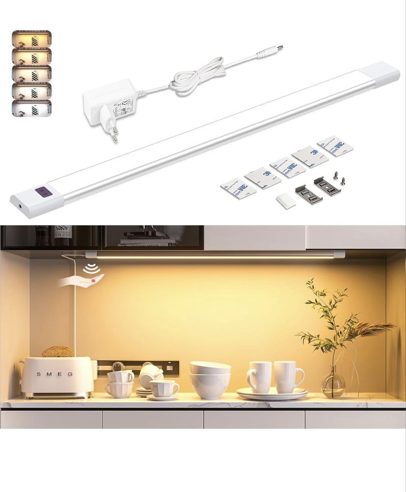 Lampa podszafkowa LED 60 cm bezdotykowa, 5 kolorów światła