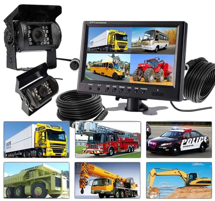 Monitor 2xKamera Cofania Podofo 12/24v  Do Maszyn Budowlanych  IP68