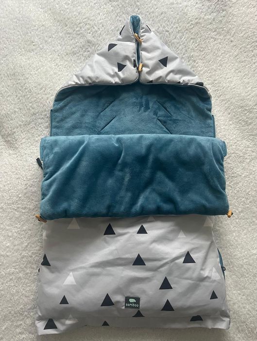 Śpiworek do wozka na zime Samiboo SUPERB Classic Trójkąty Petrol+mufka