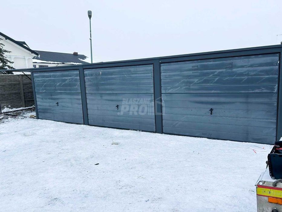 Garaż Blaszany 9x6 wiata 3x6 3x Brama uchylna Antracyt  GP258
