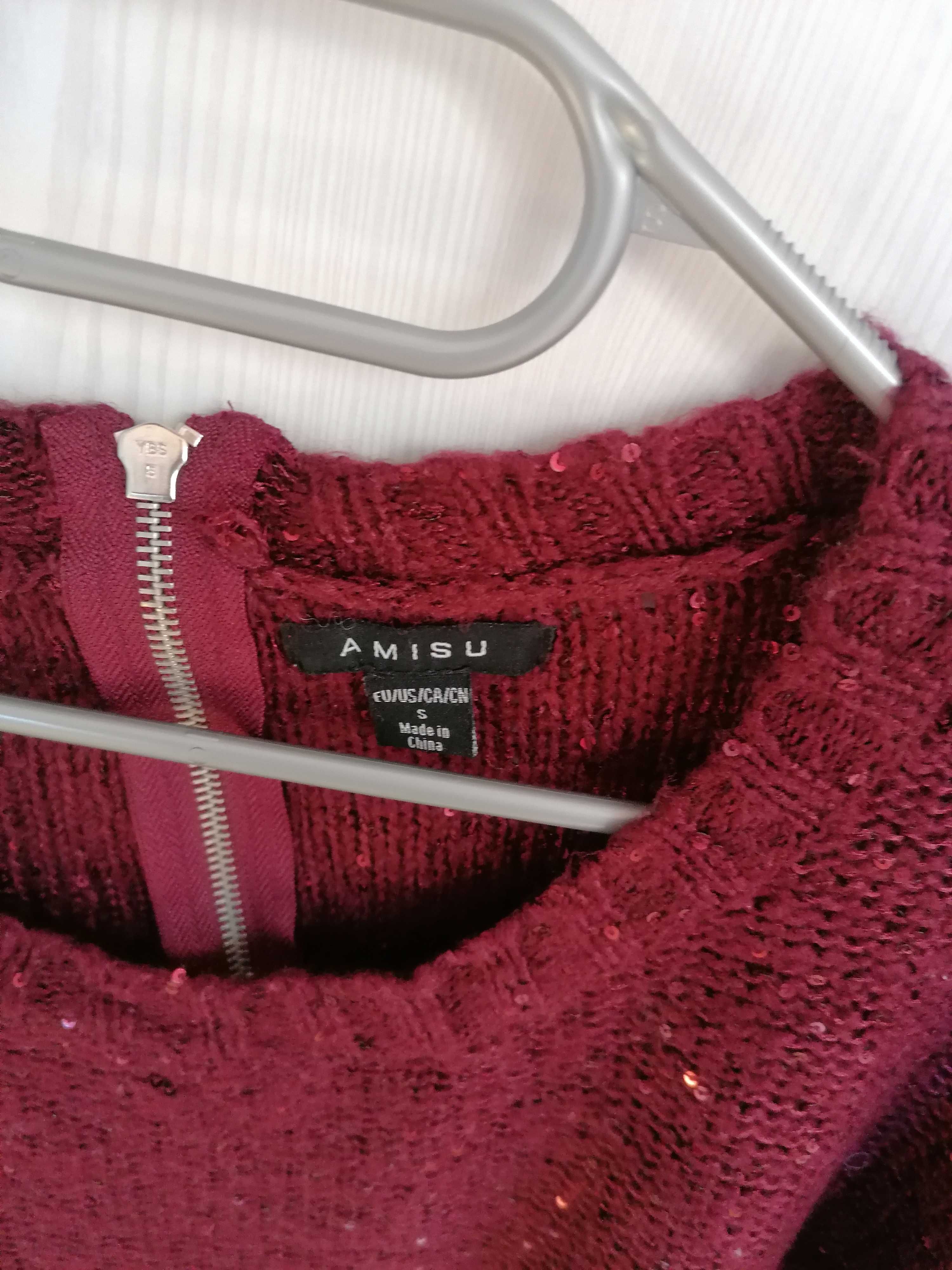 Sweter bordo cekiny Amisu - New Yorker rozmiar S