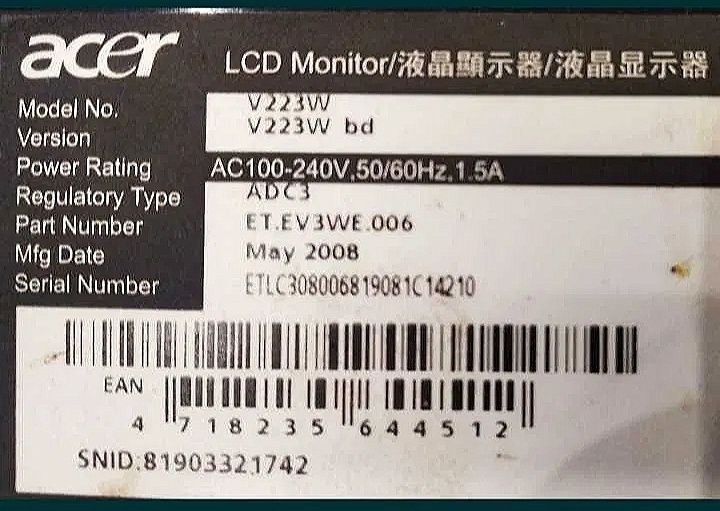 Монитор 22" Acer V223Wbd ET.EV3WE.006 Black