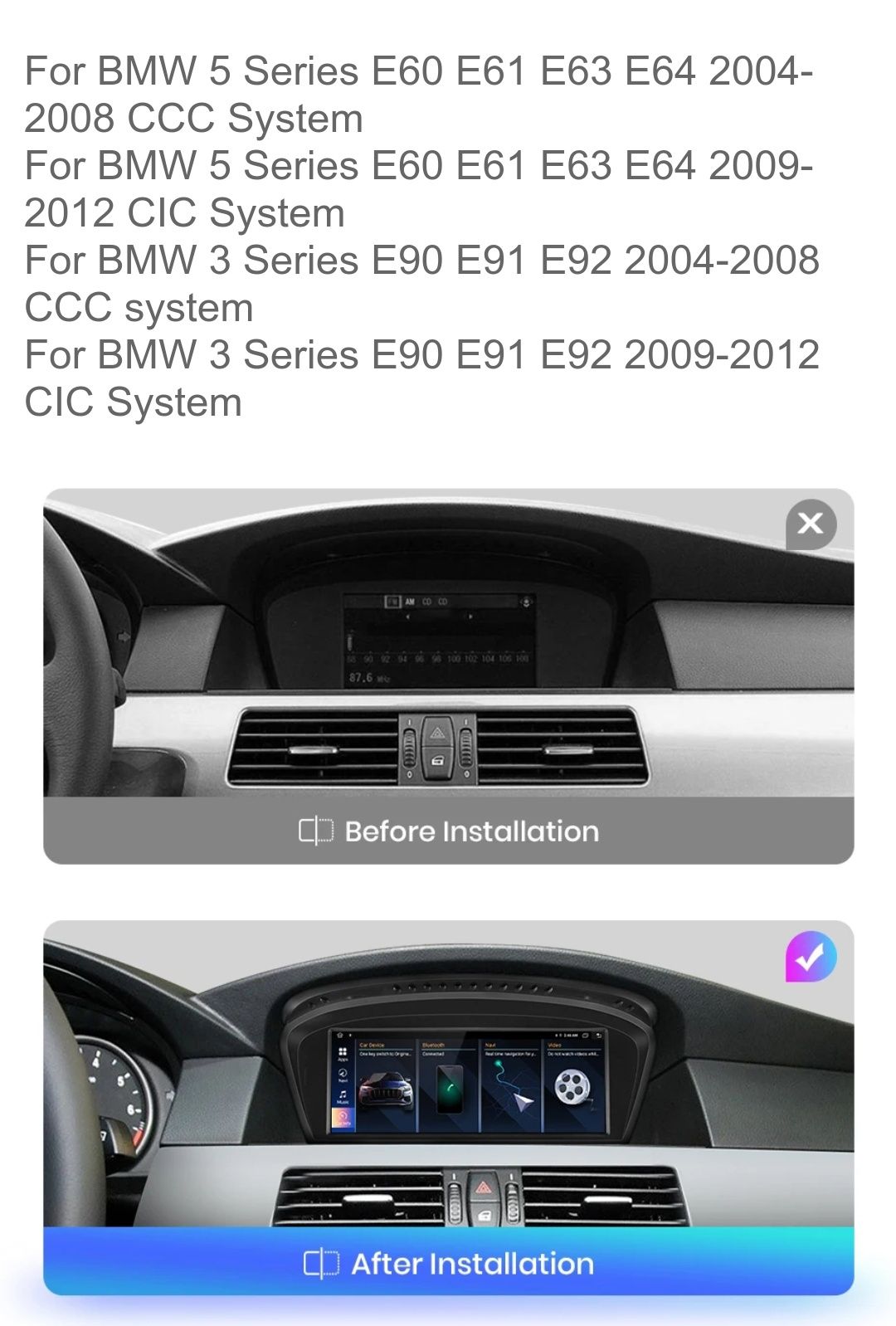 Rádio Android Auto Carplay BMW série 5 E60 E90 8-Core 4/64GB GPS 4G