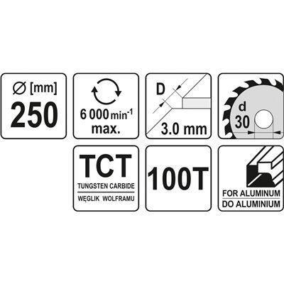Piła Tarczowa Do Aluminium 250X30Mm 100T Yato