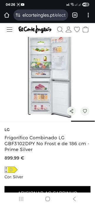 Frigorífico Combinado LG GBF3102DPY No Frost e de 186 cm - Prime Silve