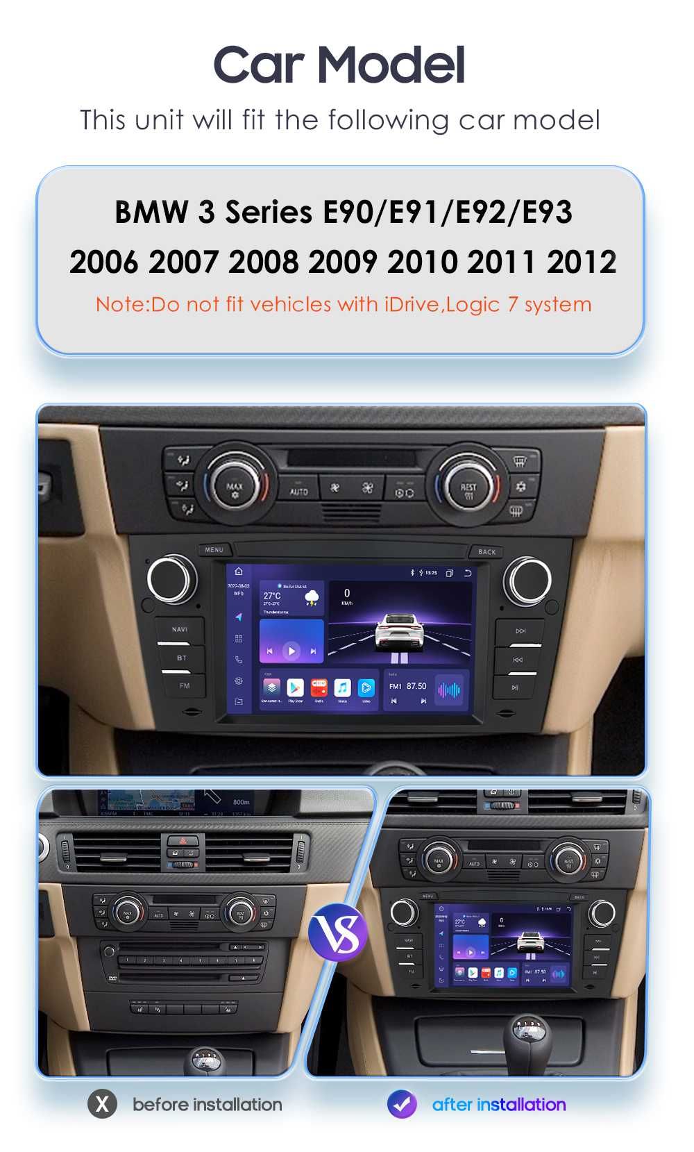 Radio FM RDS DAB CarPlay Android WiFi 4G GPS USB BMW 3 E90 E91 E92 E93