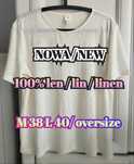 M 38 L 40 oversize kremowy t-shirt basic lniany minimalizm old money