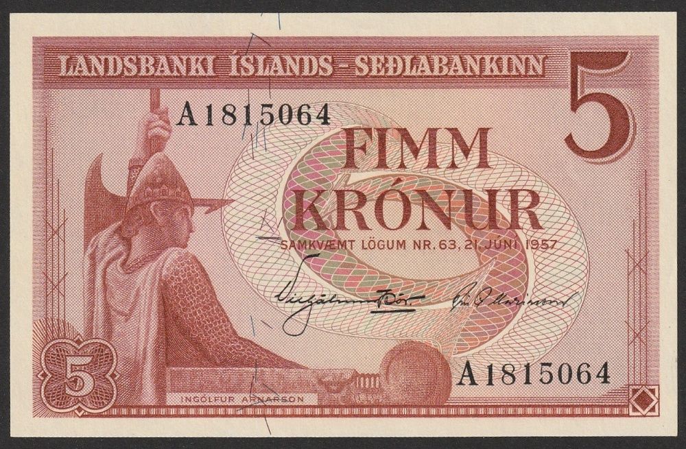 Islandia 5 koron 1957 - stan bankowy UNC