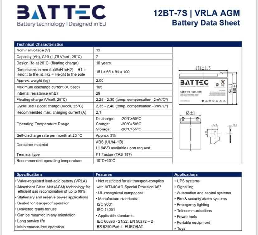 Аккумулятор ИБП 12 В - 7 Ah , сигнализация, Европа. не КИтай