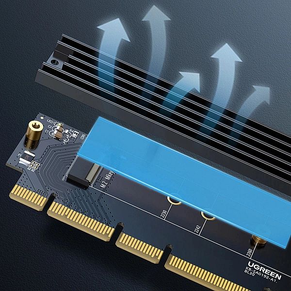 Karta rozszerzeń Ugreen CM465 PCIe 4.0 x16 do M.2 NVMe M-Key - czarna
