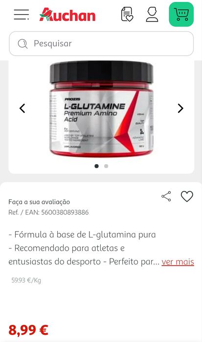 Suplemento alimentar de L-Glutamina ( embalagem selada) da marca Prozi