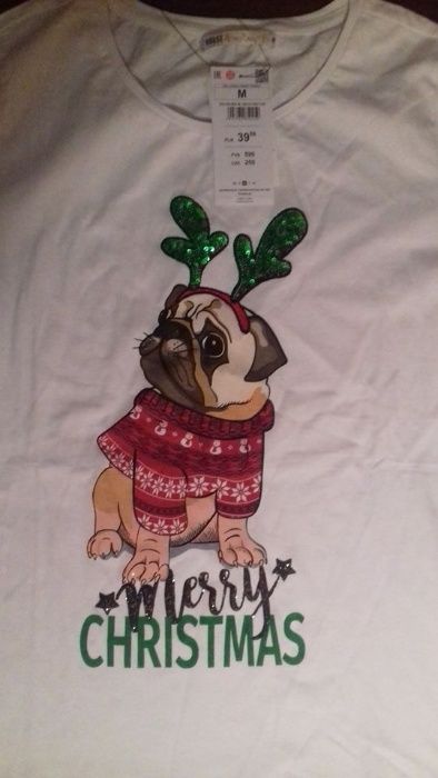 T-shirt Pies mops "Merry Christmas" Nowy.