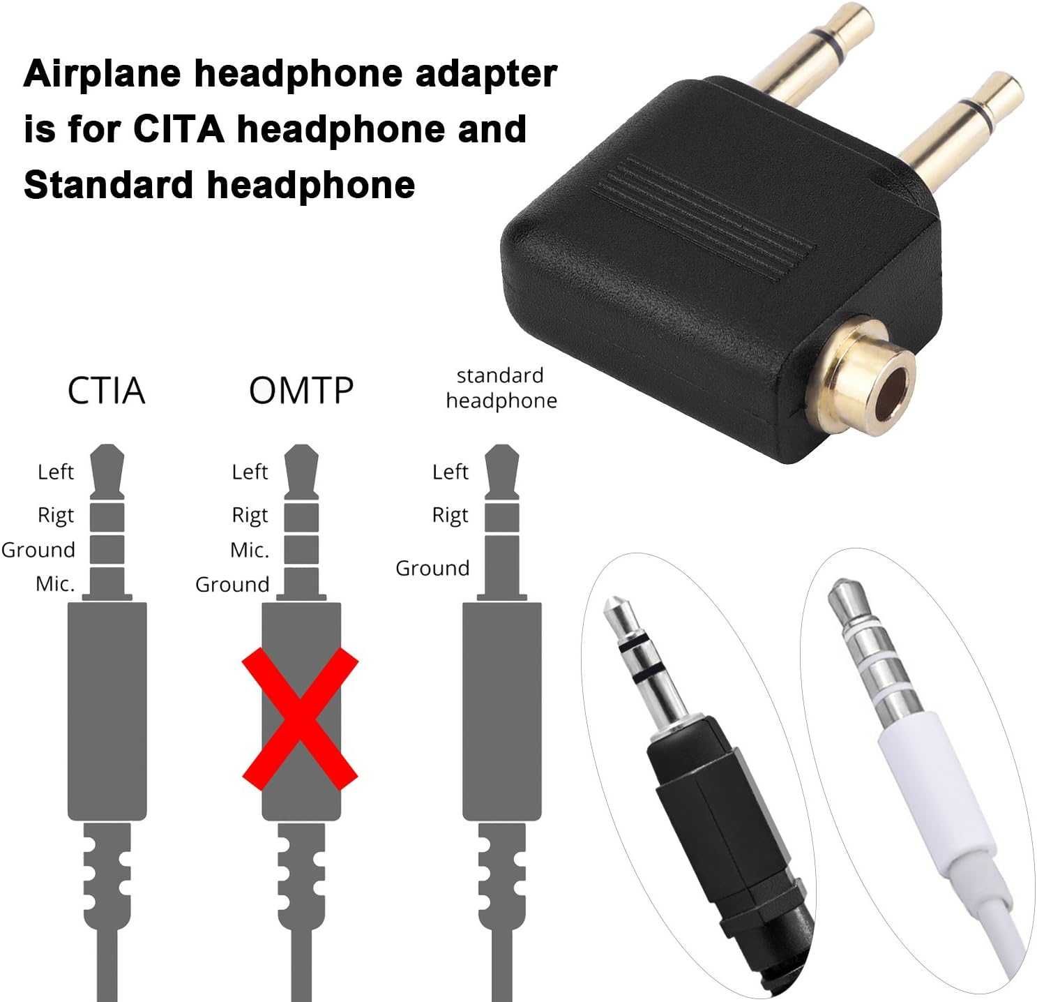 Zestaw 3szt Adapter Audio 3,5 mm do Samolotu Konwerter Słuchawek