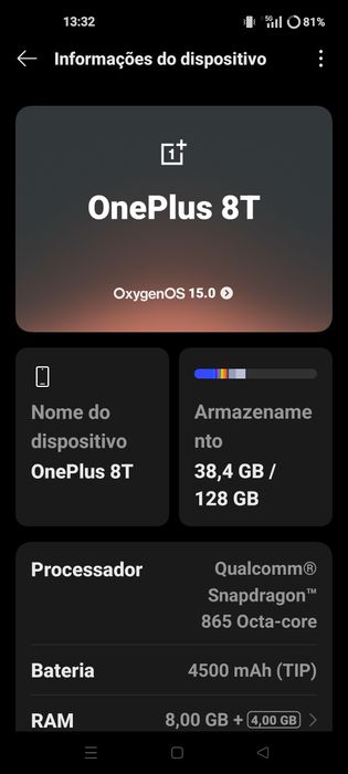 Oneplus 8t 5G como novo android 15