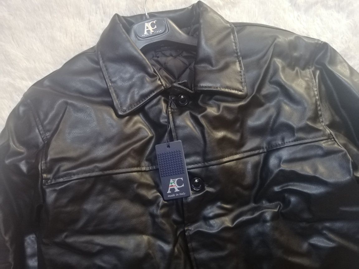 Nowa włoska kurtka ekoskora XXL czarna płaszcz