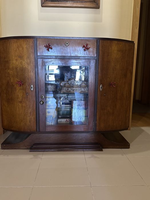 Móvel Art Deco em madeira/vidro/espelho