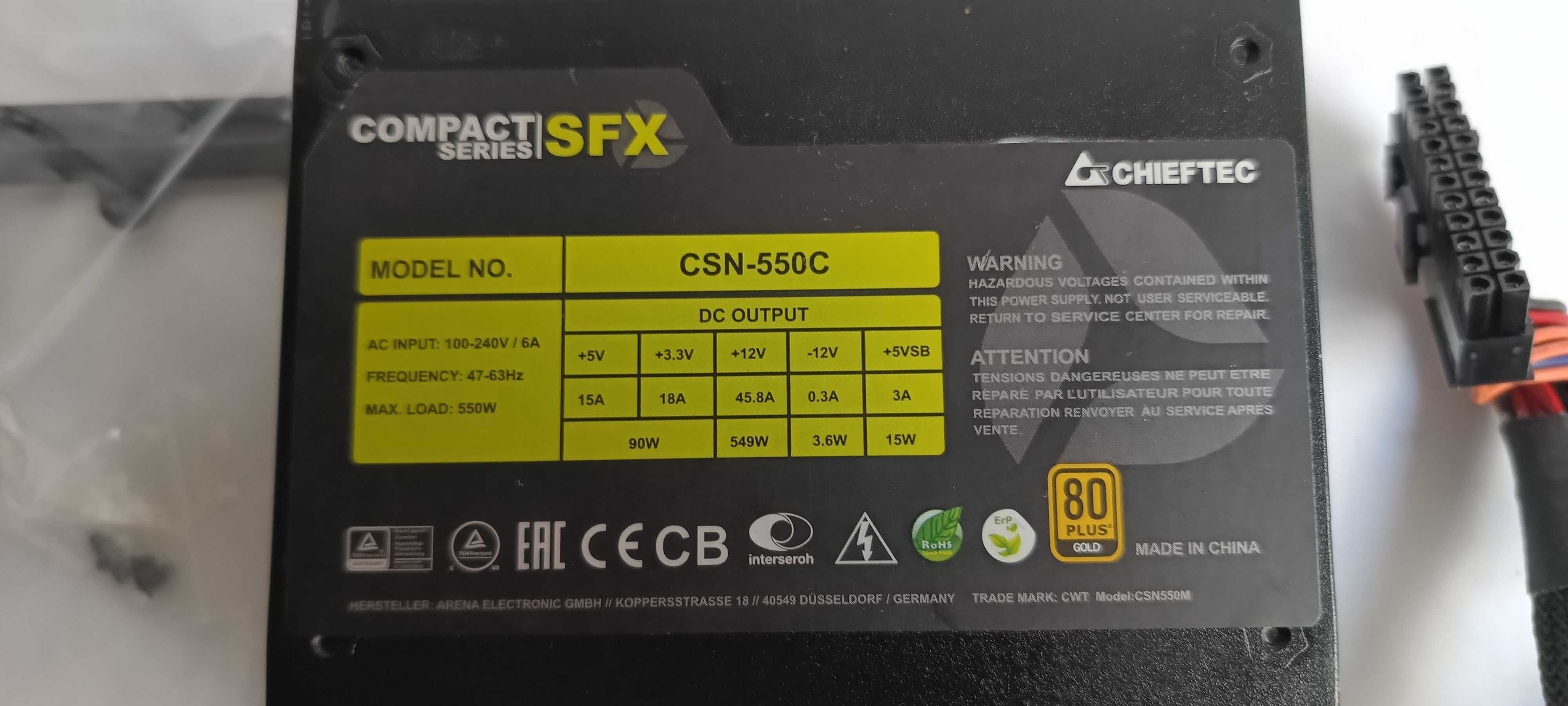 Zasilacz Chieftec CSN-550C 550 W 80 PLUS Gold + adapter SFX-ATX