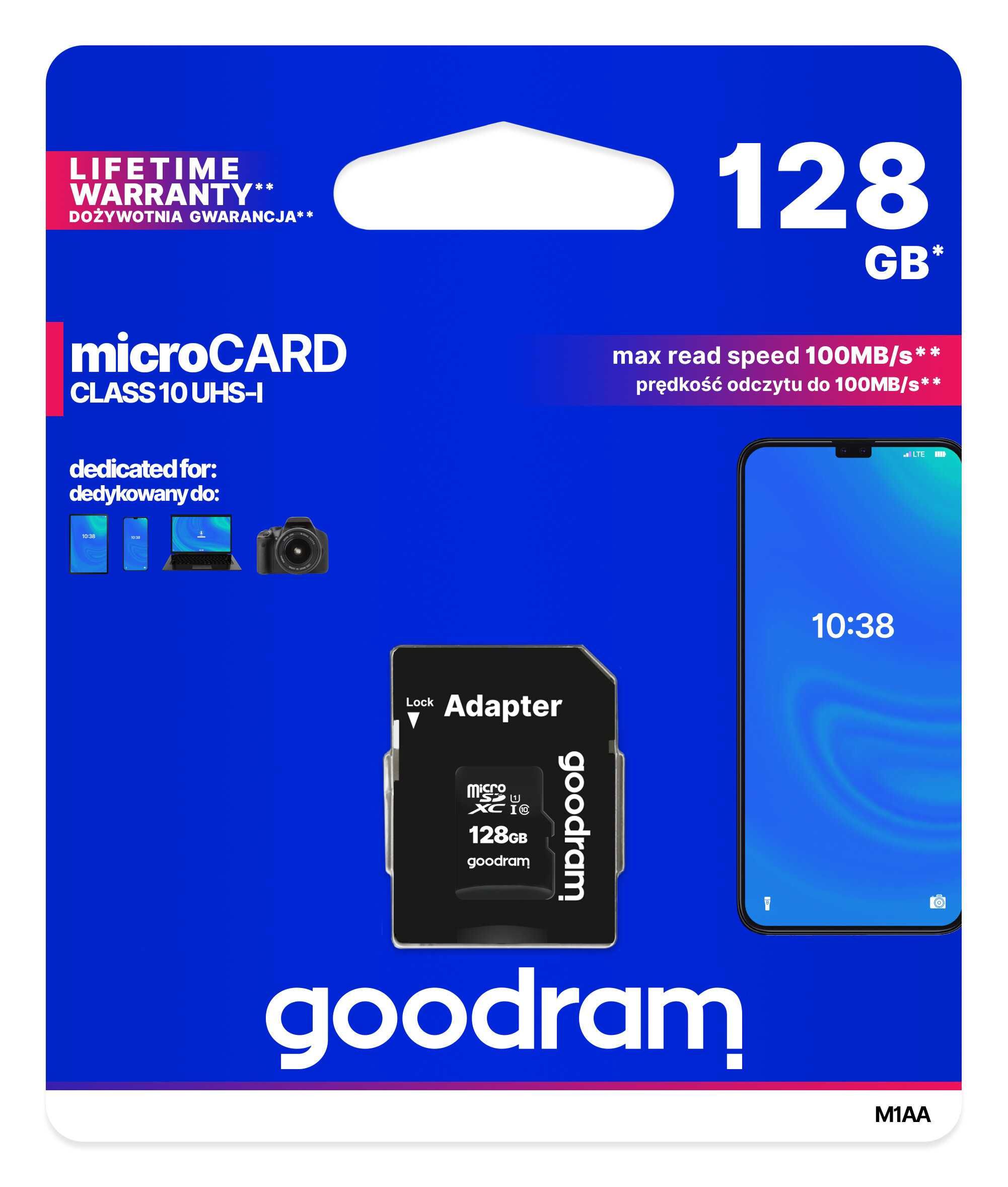 Karta Pamięci Goodram 128GB Micro SD 100MB/s Gwarancja Dożywotnia