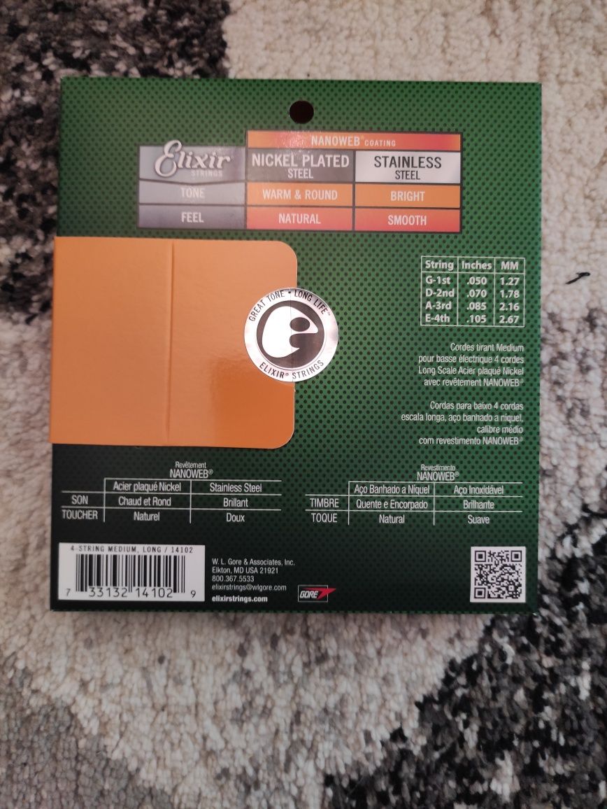 Elixir 14102 Nickel Struny basowe 4 sztuki