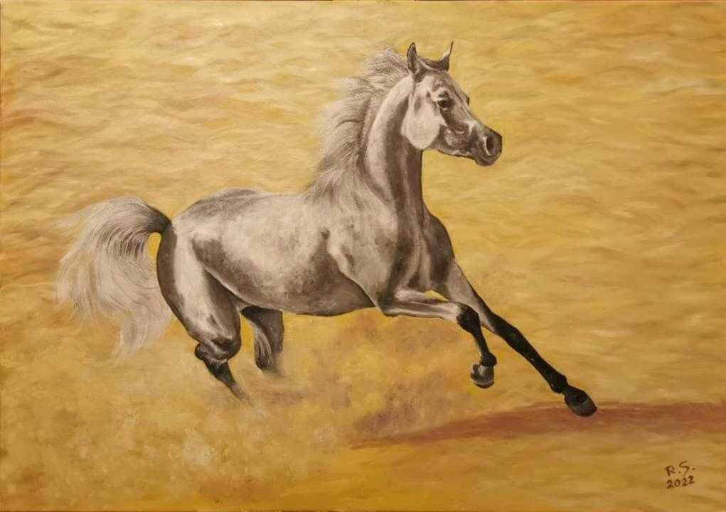 Duży obraz olejny pt. "Koń na pustyni"