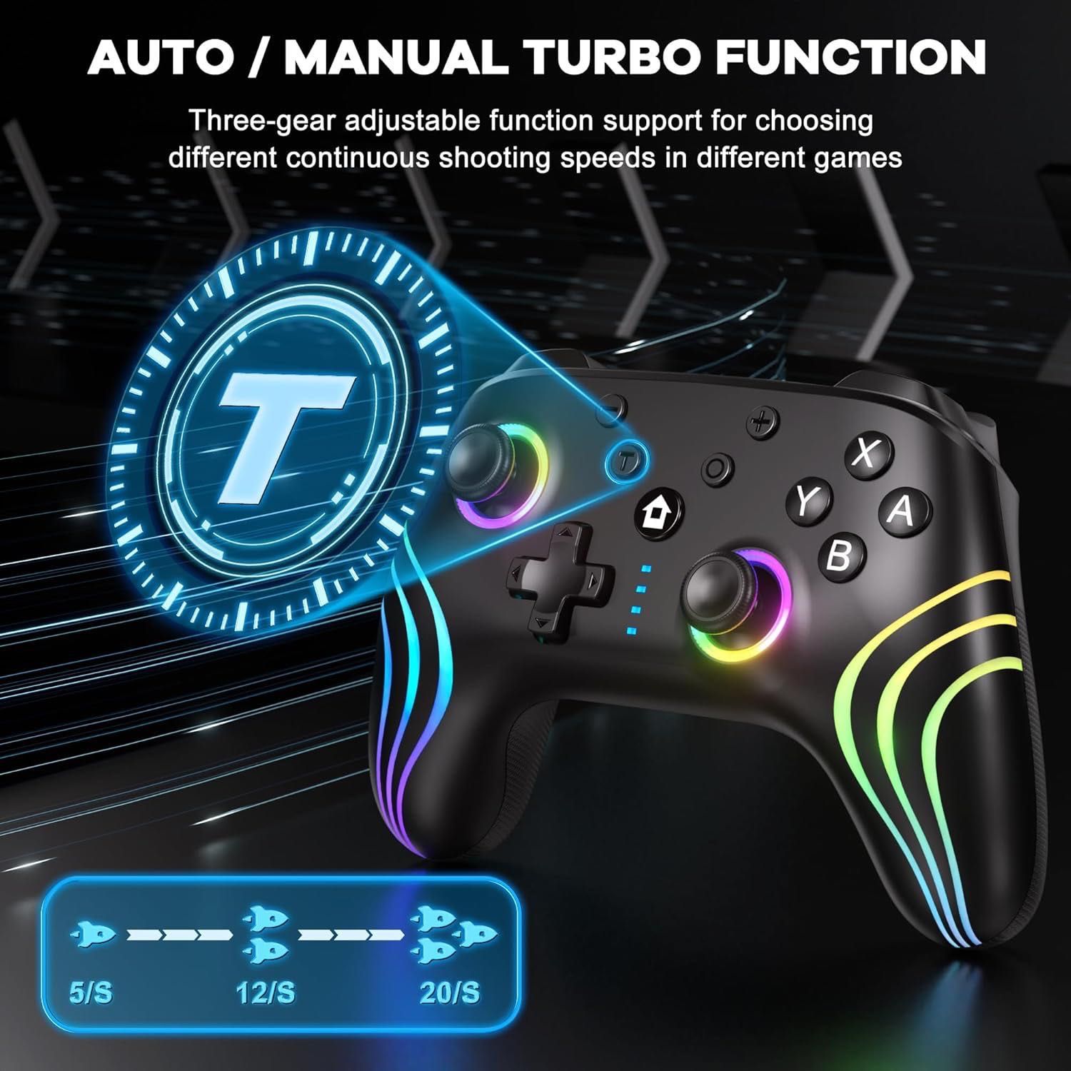 kontroler do gry, z ledem, wibracją czarny switch controller