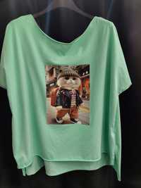 Minouu Bluzka t-shirt z aplikacją kotka kolor miętowy.