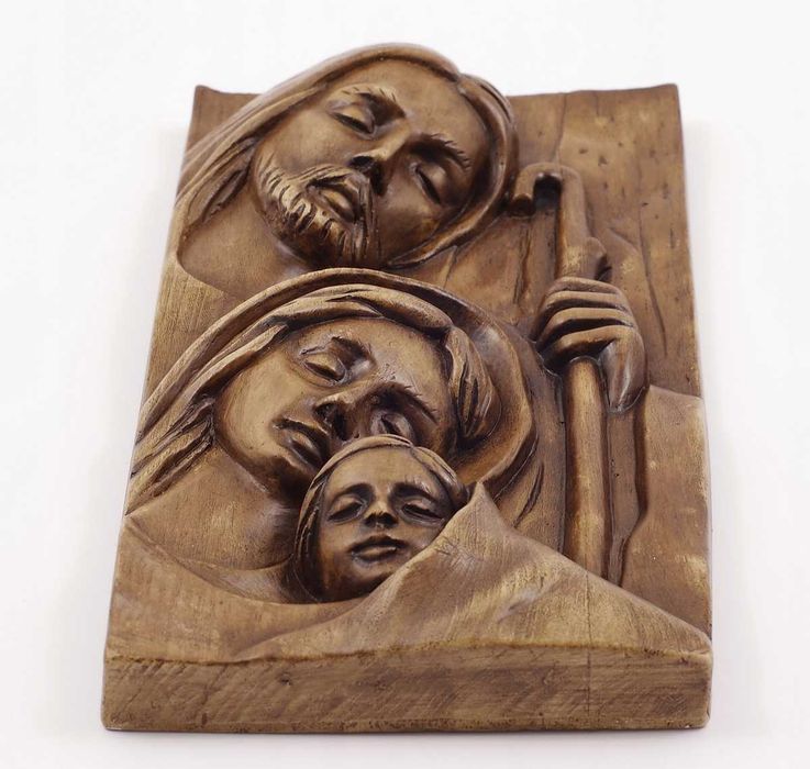 Piękna Figurka 32 cm Płaskorzeźba Sakralna Święta Rodzina Rzeźba