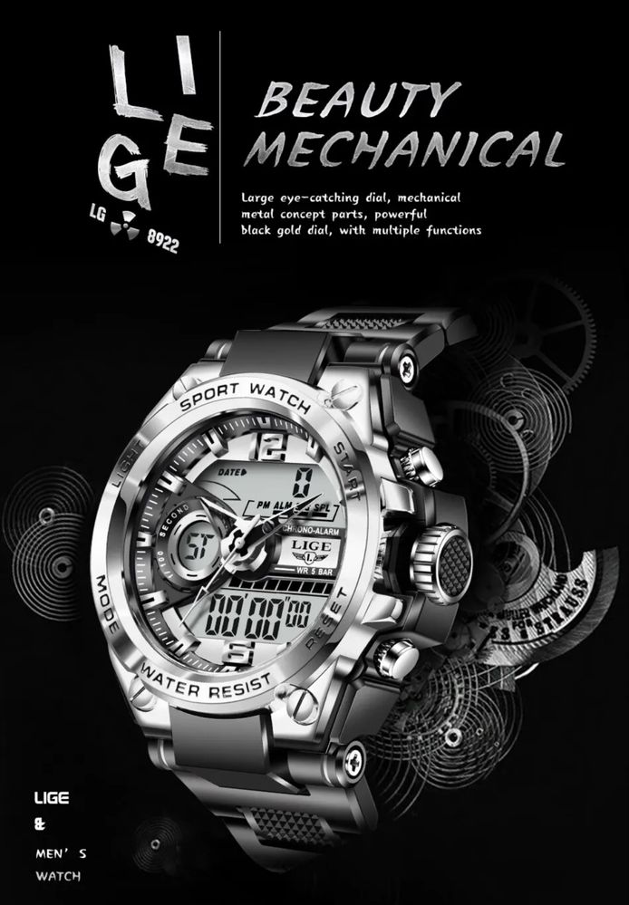 Zegarek LIGE - nowy, oryginalnie zapakowany. 3 wersje kolorystyczne