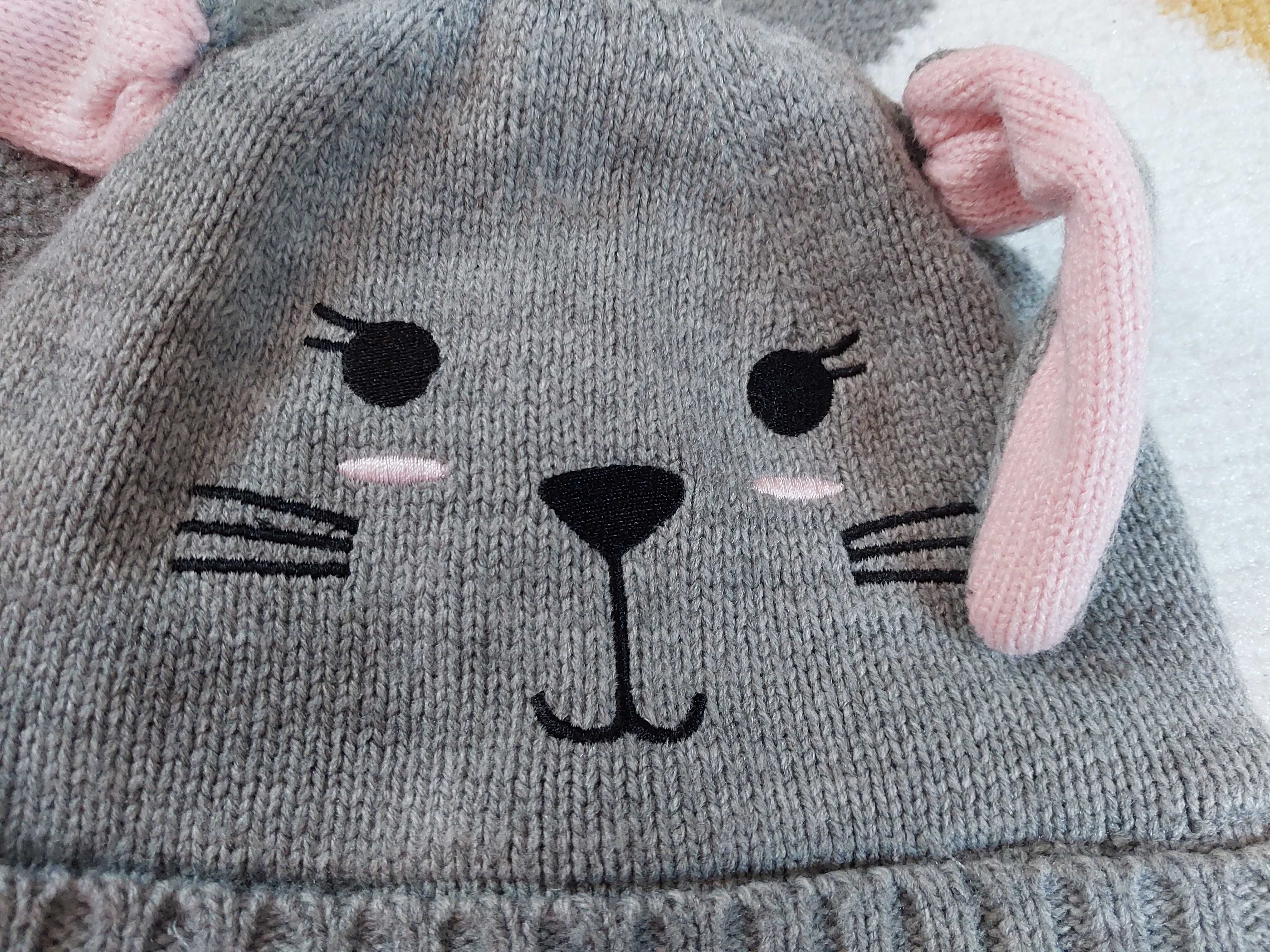 Zestaw zimowy-jesienny czapka rękawiczki królik kotek