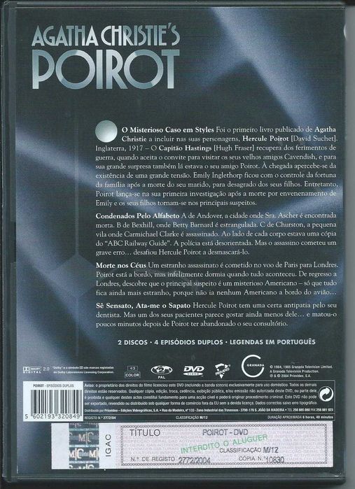 Pack de 2 DVDs 4 Filmes  Hercule Poirot / Episódios Duplos