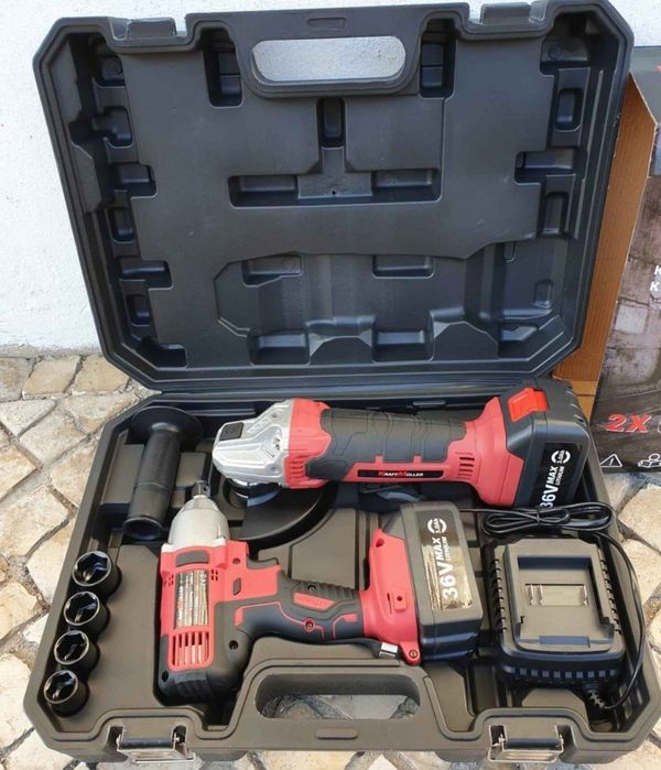 Kit de rebarbadora e máquina de impacto com Baterias LITHIUM de 36V
