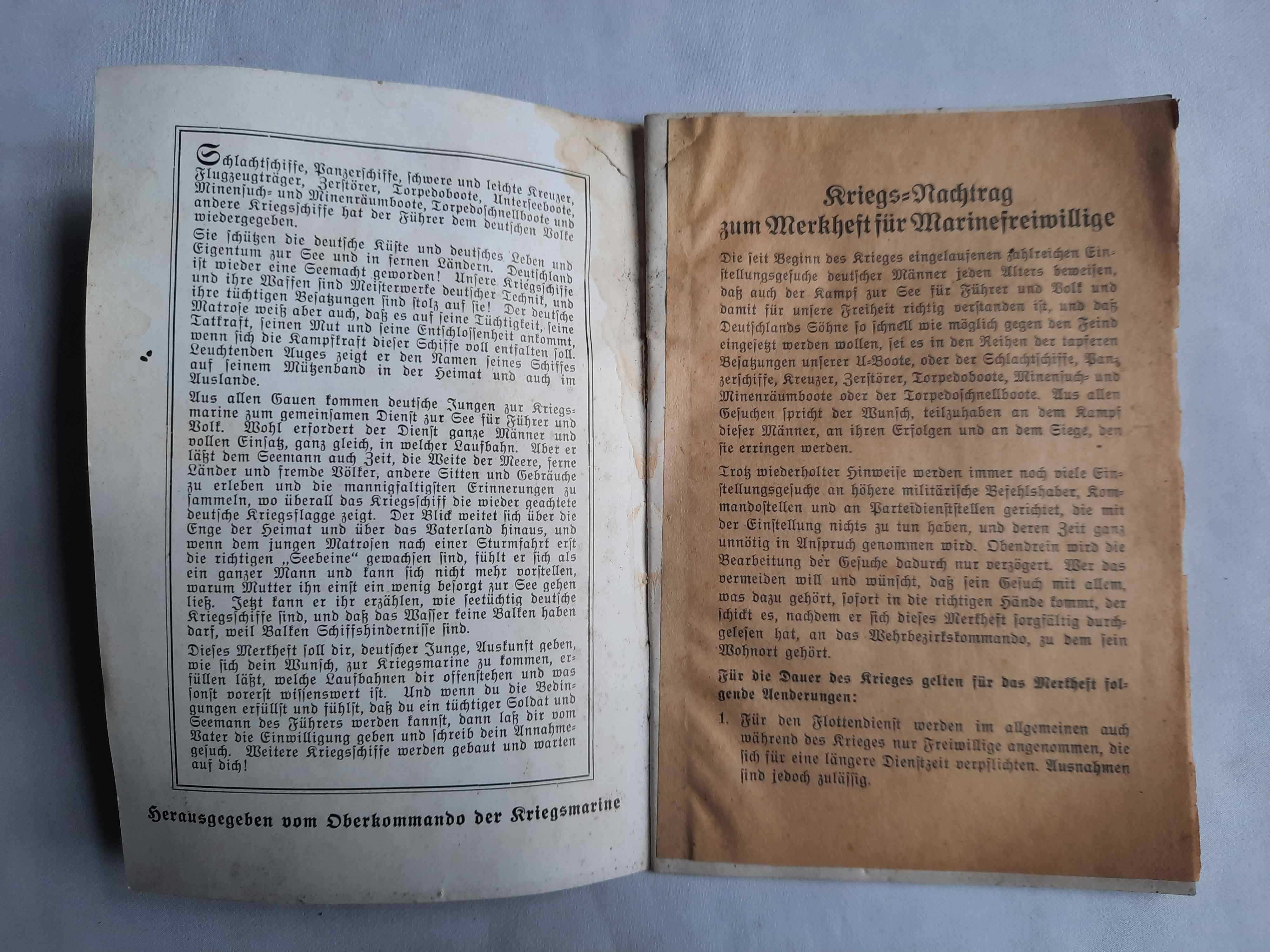 Kriegsmarine Broszura Jak wstąpić do Marynarki Wojennej II W.Ś.