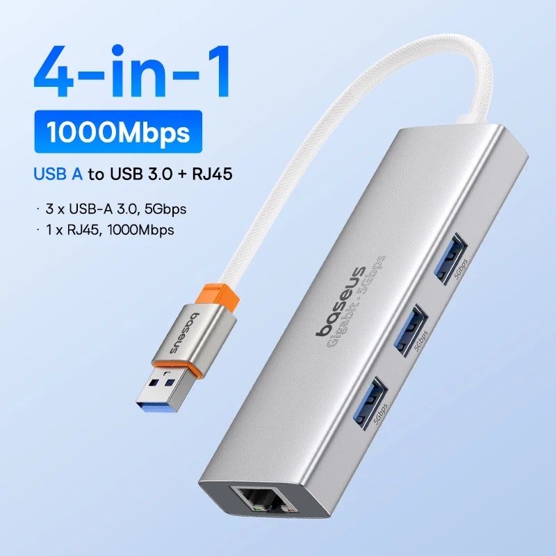 Хаб HUB Baseus 4в1 (USB-A to Lan RJ45 Ethernet PD 3xUSB)