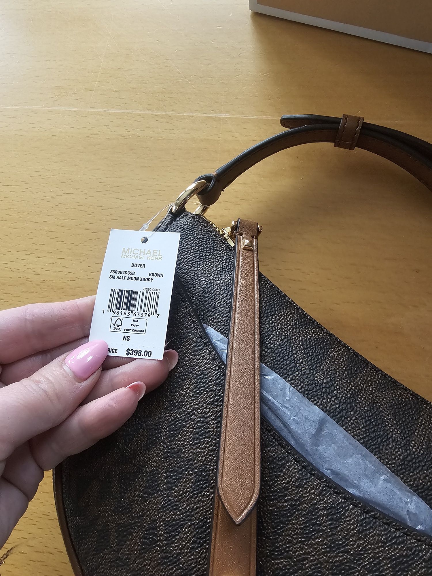 Torebka torba damska Michael Kors Dover Brown półksiężyc brązowa nowa