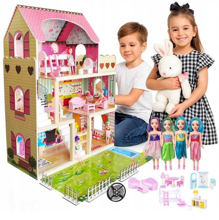 Кукольный домик,ляльковий будиночок с освещением,4 куклы в подарок