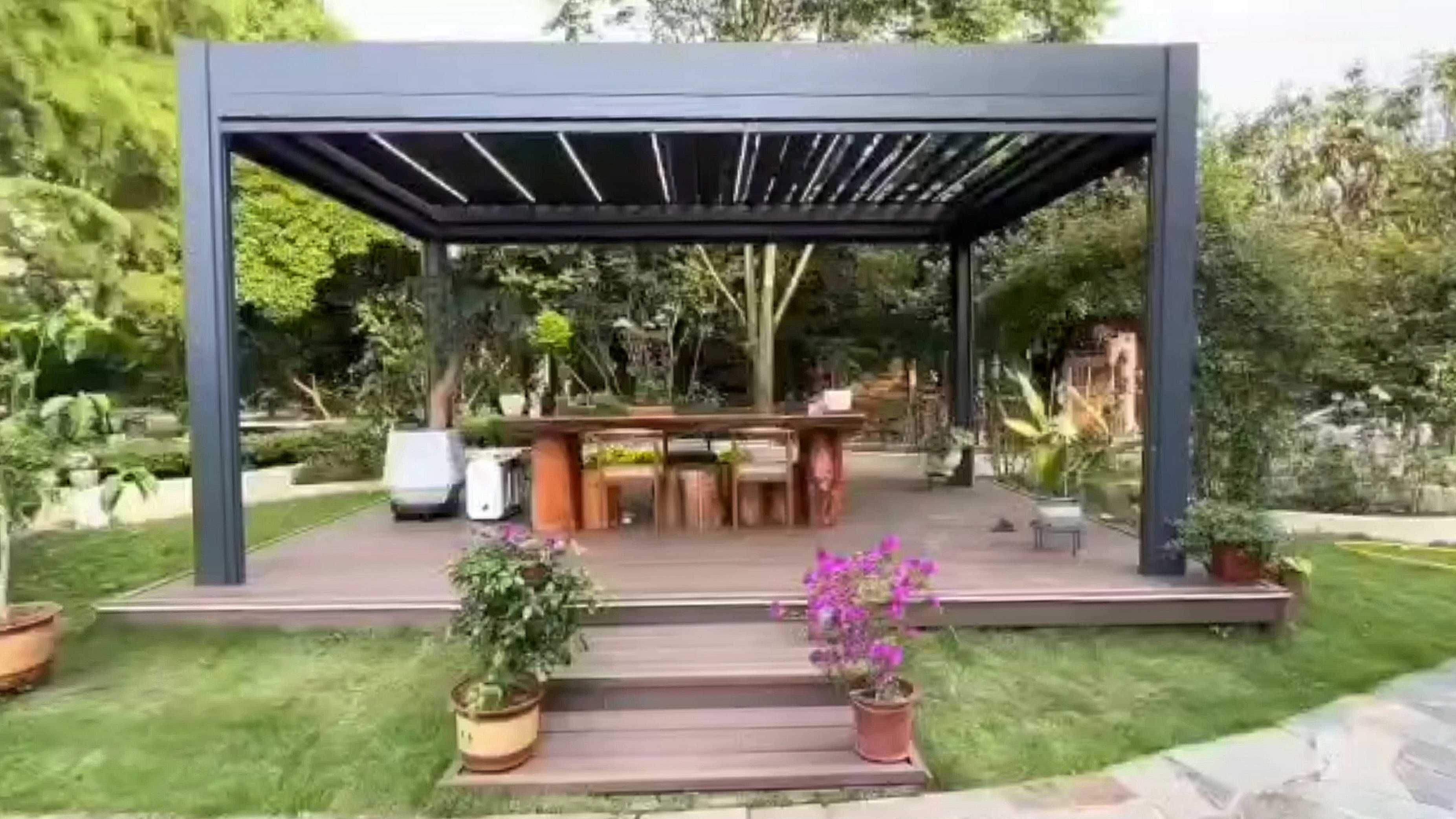 Pergola aluminiowa 5x4m, lamelowa, elektryczna, LED, 3 rolety ZIP