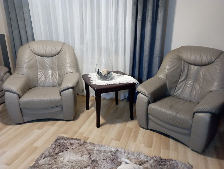 Komplet kanapa sofa fotele skóra cielęca