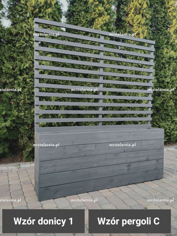Donica z pergola plot lamelowy pod wymiar taras lamele doniczka