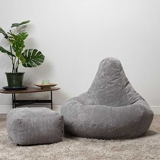 icon Kingston Cord Bean Bag z podnóżkiem fotel pufa worek szary