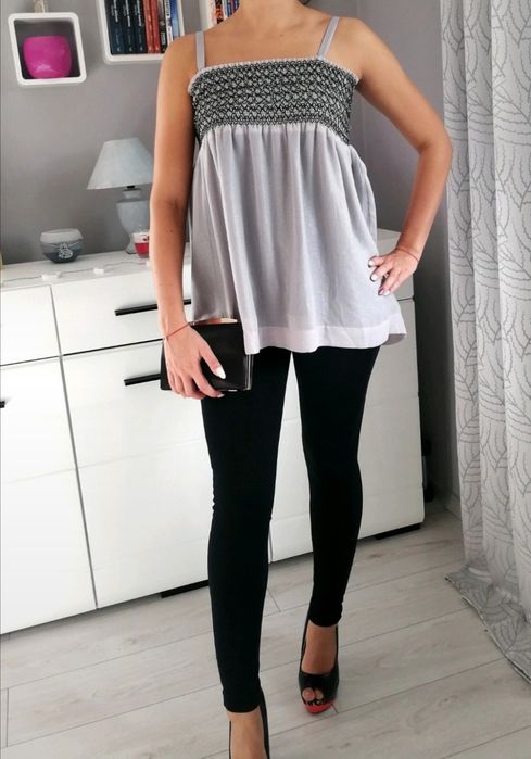 Szara srebrna bluzka Vintage rozmiar S Boho