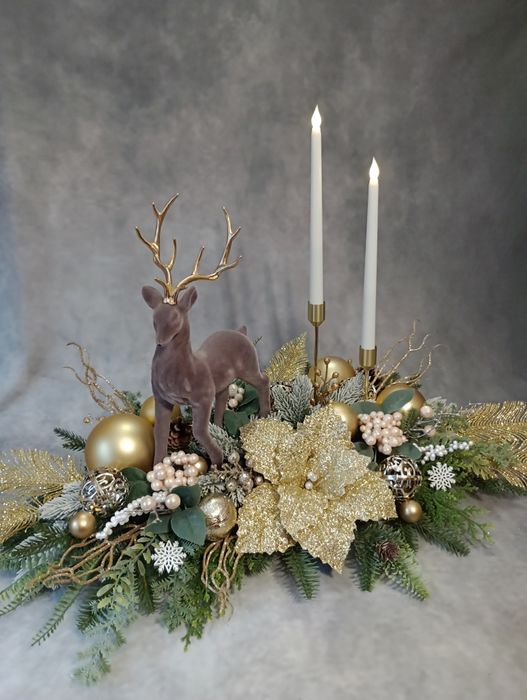 Stroik świąteczny, złoty duży 80 cm ,dekoracja na stół, stroik bożonar