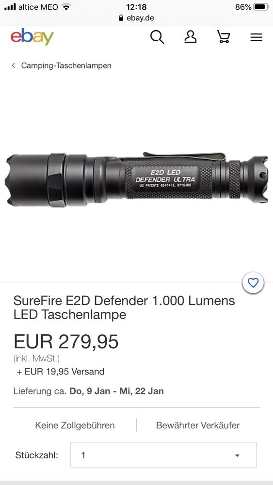 Surefire E2D Defender Lanterna LED 200 LUMEN.