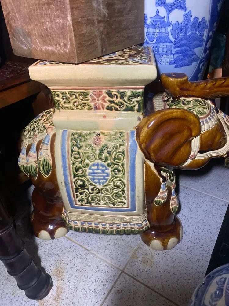 Elefante Cerâmica Chinesa Antigo 58 cm