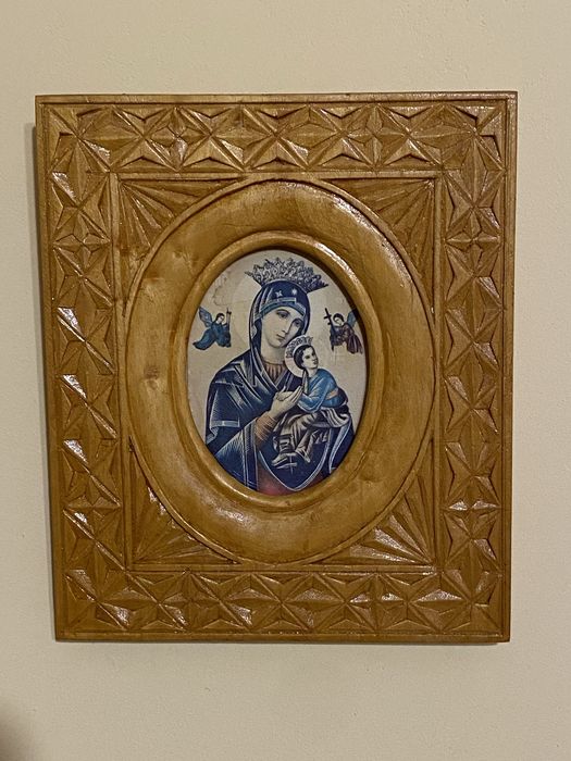 Obraz religijny za szkłem w ramie ręcznie wykonanej