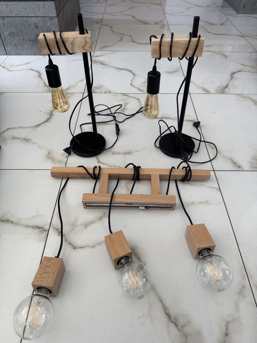 Lampa sufitowa i 2 lampki nocne eglo townshend drewno