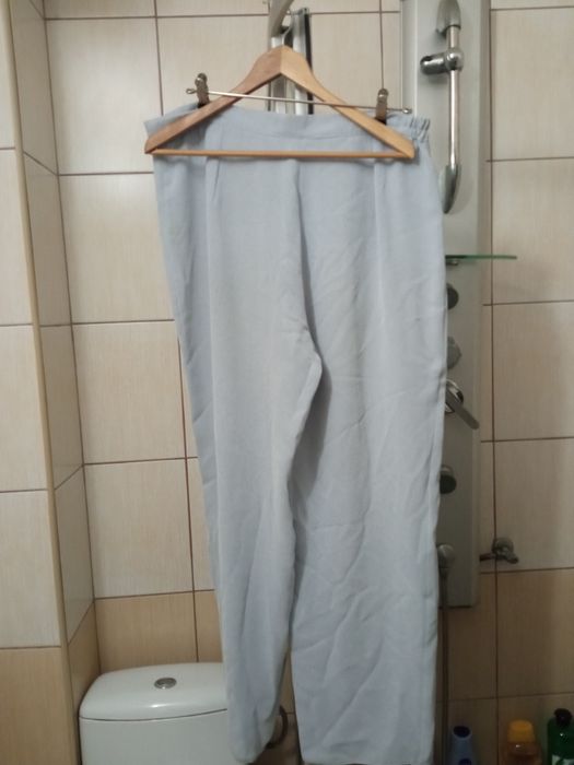 Komplet spodnie i długa marynarka płaszcz damskie XL szerokie nogawki