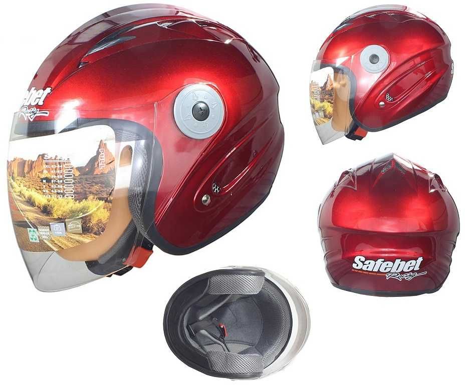 Nowy KASK Otwarty Wiśniowy CZERWONY Bordo Motor Skuter Chopper Cruiser